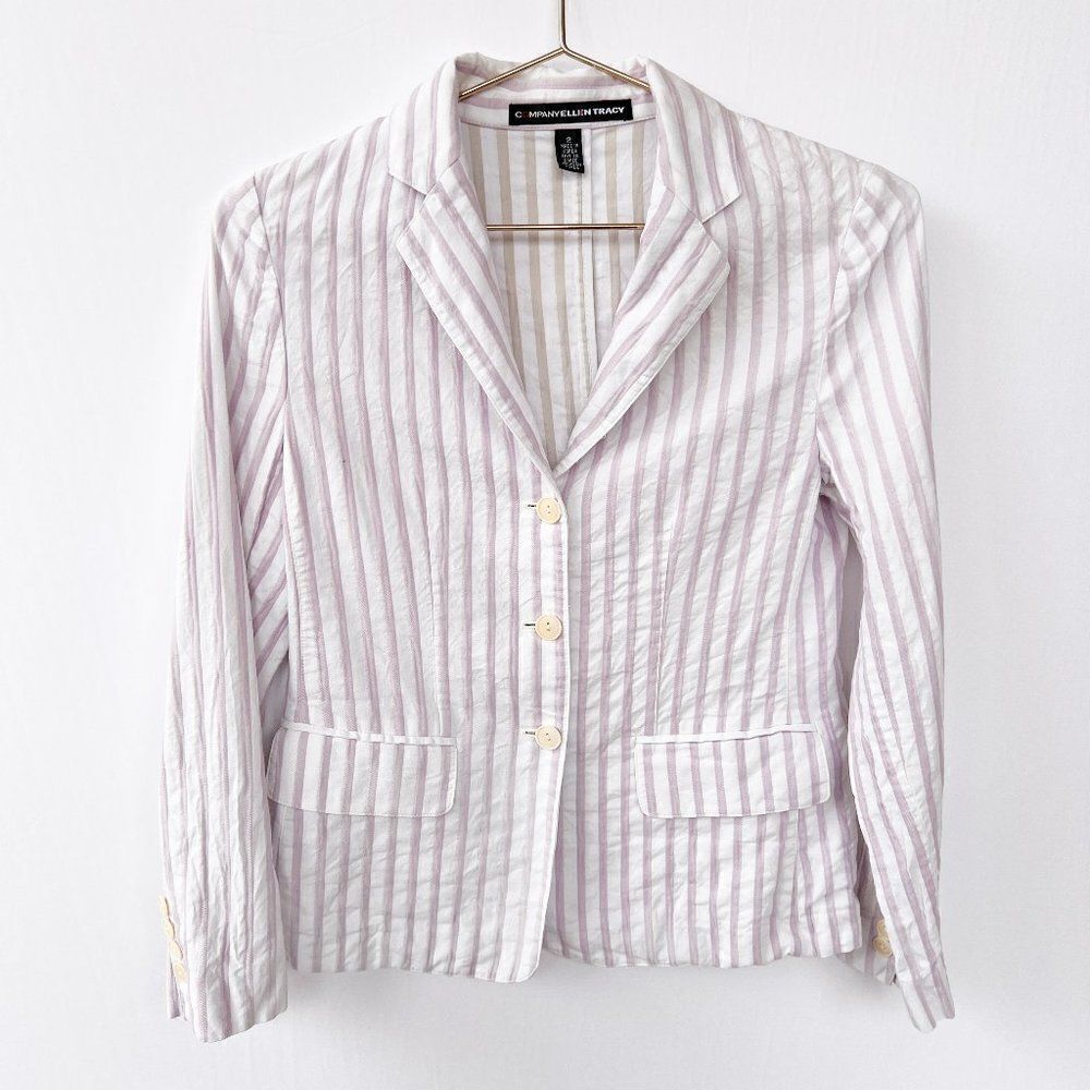Company Ellen Tracy White Lavender Purple Striped 100% Cotton Blazer Size 2
